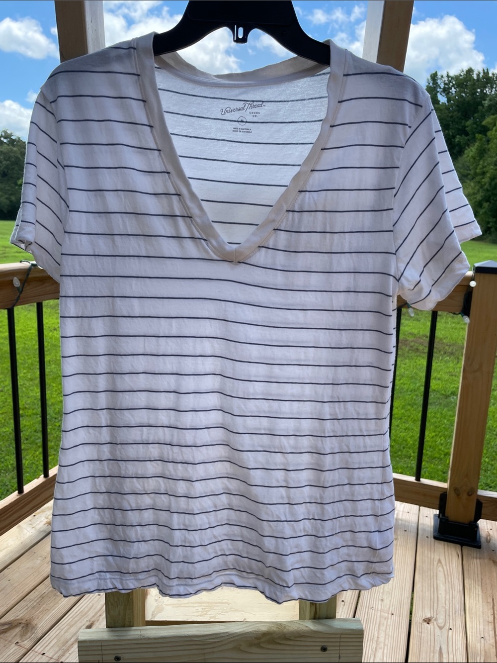 Universal Thread White Tee with Thin Navy Stripes